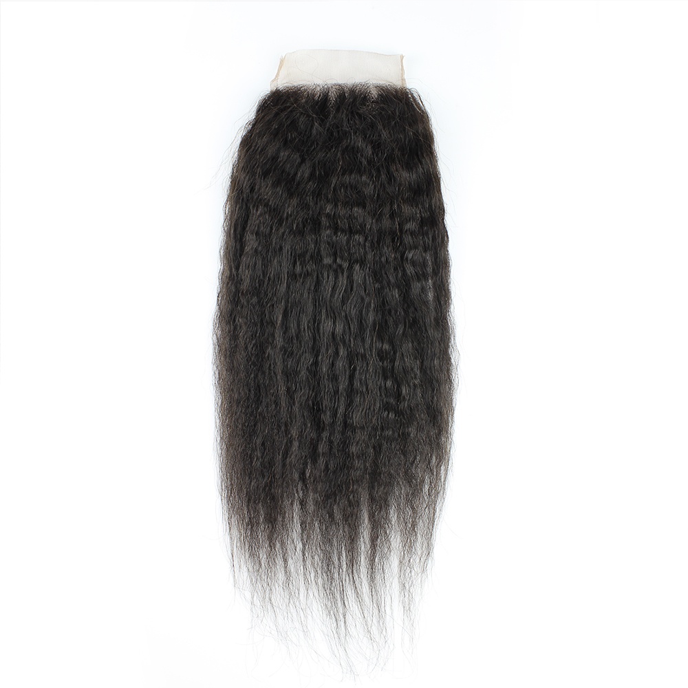 Italian Yaki Human Hair Lace Closure Free/Three/Middle Part Kinky Straight Hair Closures