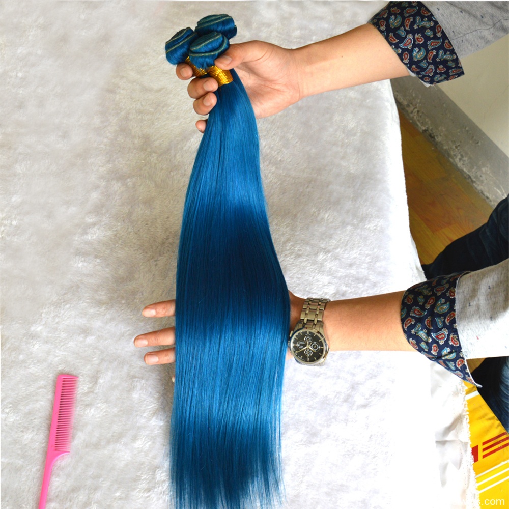 Silver Grade Human Hair Bundles Blue Color Hair Silky Straight Brazilian Human Hair Extensions