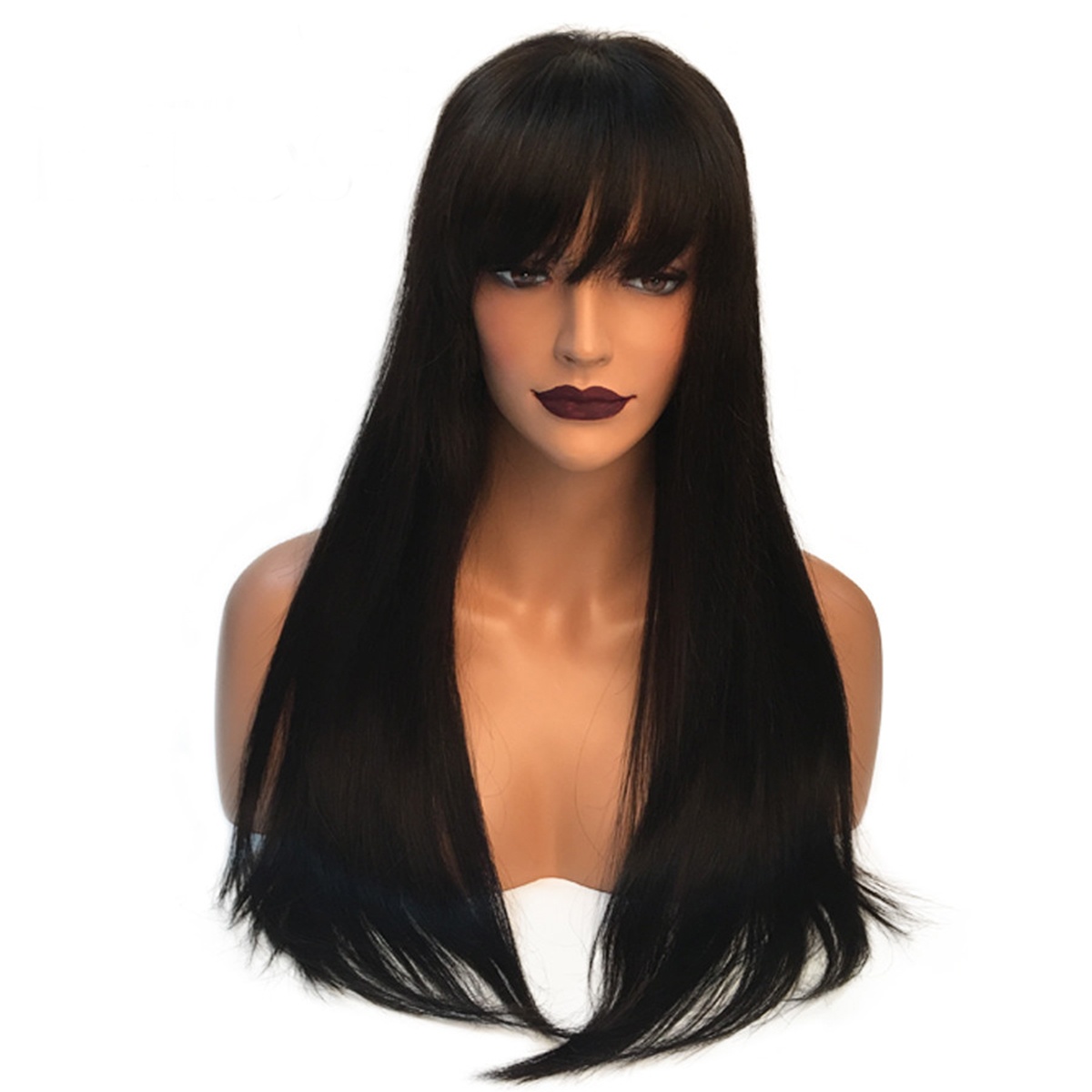 ISABEL Peruvian Hair Silky Straight Full Lace Human Hair Wigs With Thickness Bangs Glueless Human Hair Wigs For Black Women