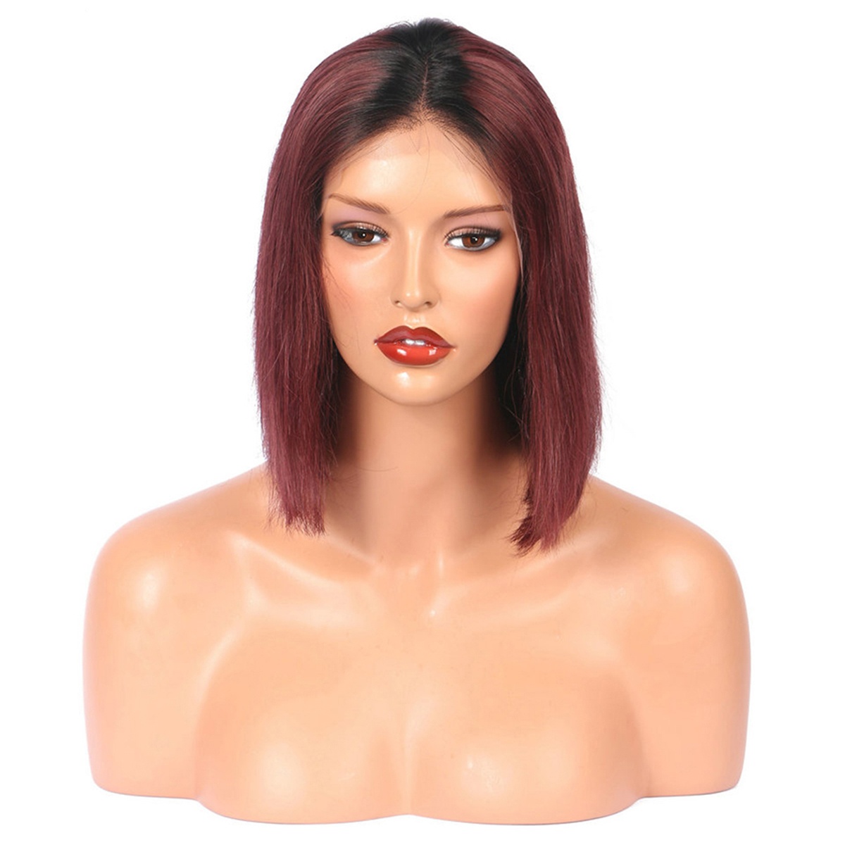 Ombre Full Lace Human Hair Wigs For Black Women 130% Density Silky Straight T1B/Burgundy Bob Lace Wigs