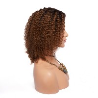 Ombre Color #4 30 Glueless Lace Front Wigs Deep Curly Virgin Human Hair Lace Front Wigs For Black Women