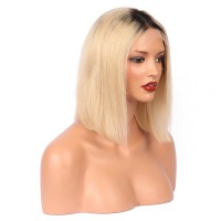 Ombre Blonde Lace Front Human Hair Wigs For Black Women 130% Density Silky Straight T1B/613 Short Bob Lace Wigs