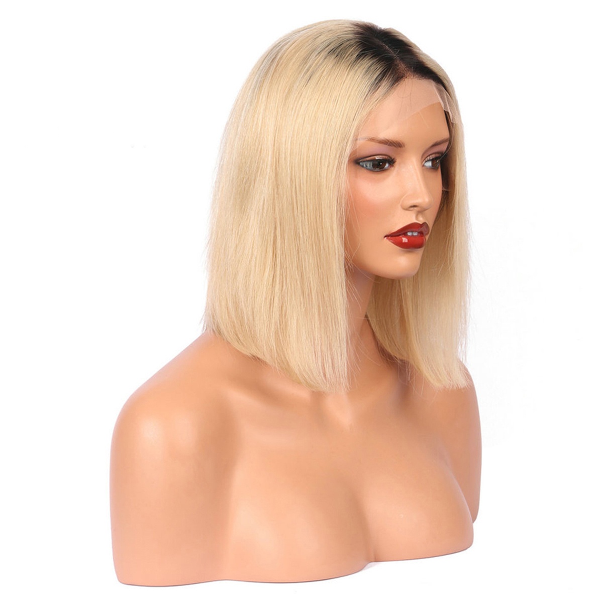 Ombre Blonde Full Lace Human Hair Wigs For Black Women 130% Density Silky Straight T1B/613 Short Bob Lace Wigs