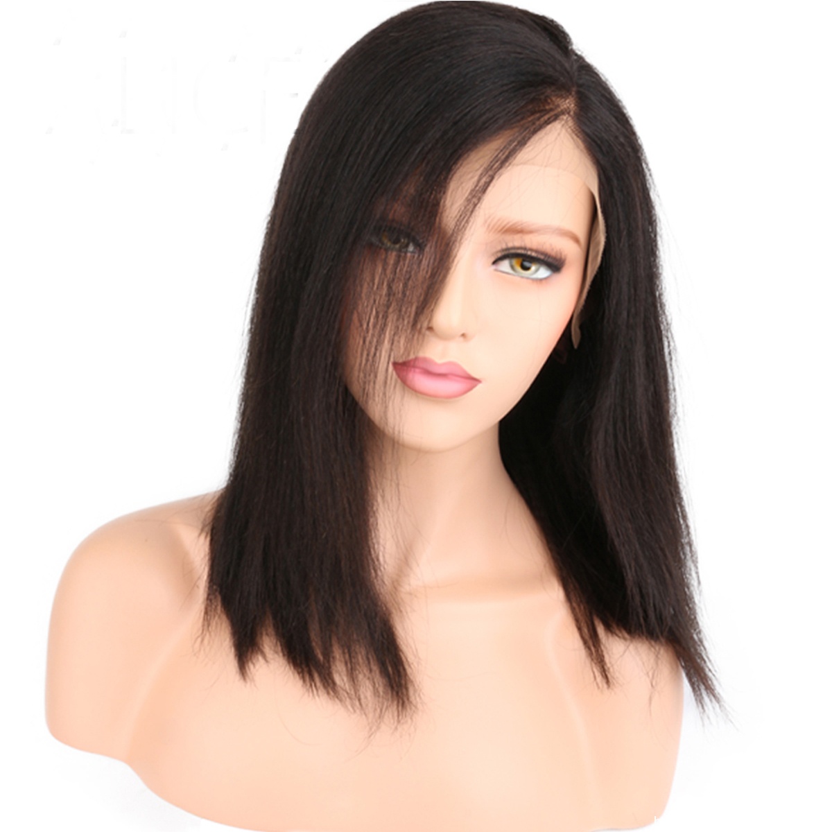 ISABEL Light Yaki Straight Short Bob Full Lace Human Hair Wigs 130% Density Glueless Human Hair Wigs For Black Women