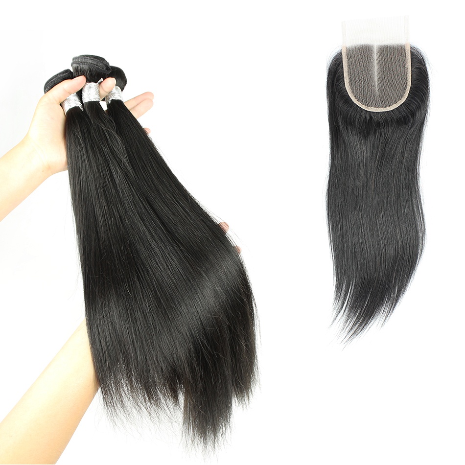 Silver Virgin Grade Human Hair Bundles With Closure Indian Hair Extension With Lace Closure