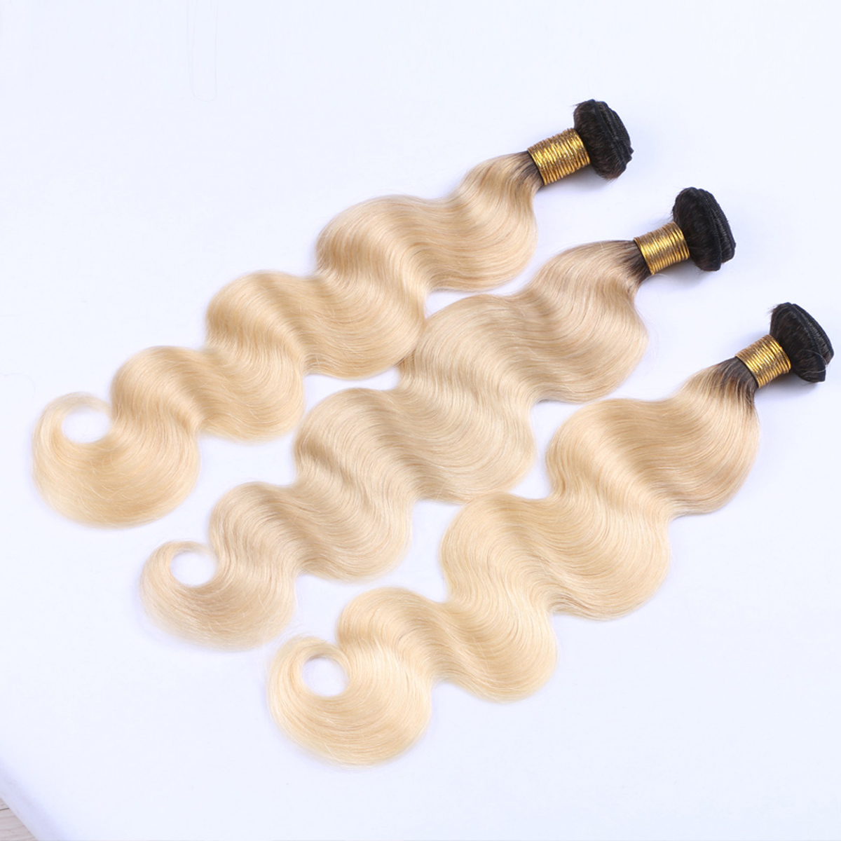 Silver Virgin Grade Blonde Color Human Hair Weft Body Wave Ombre #1B 613 Hair Extension